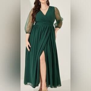 Woman’s FLYCURVY Elegant Green Chiffon Dress size X-Large